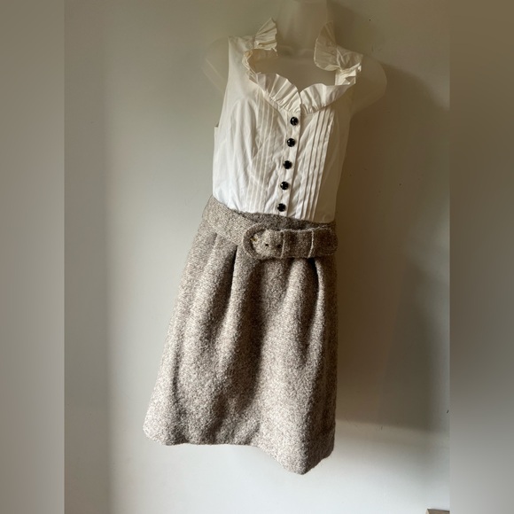 Juicy Couture Tweed Belted Dress Size 4 Beige White Wool Blend Virgin Wool - Picture 6 of 8